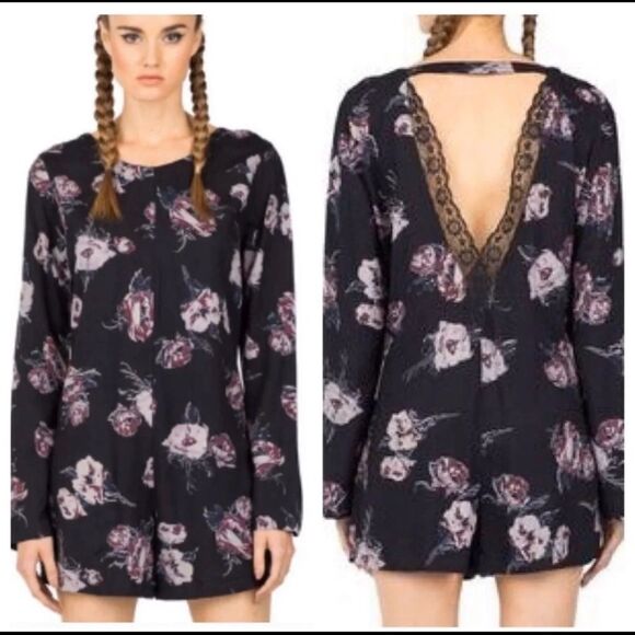 Cleobella Ellie Playsuit Black Floral Women's Open Back Romper - Picture 1 of 16